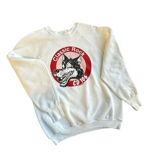 Classic Rock CD 106 The Wolf White Graphic Sweatshirt 1980’s Size Large